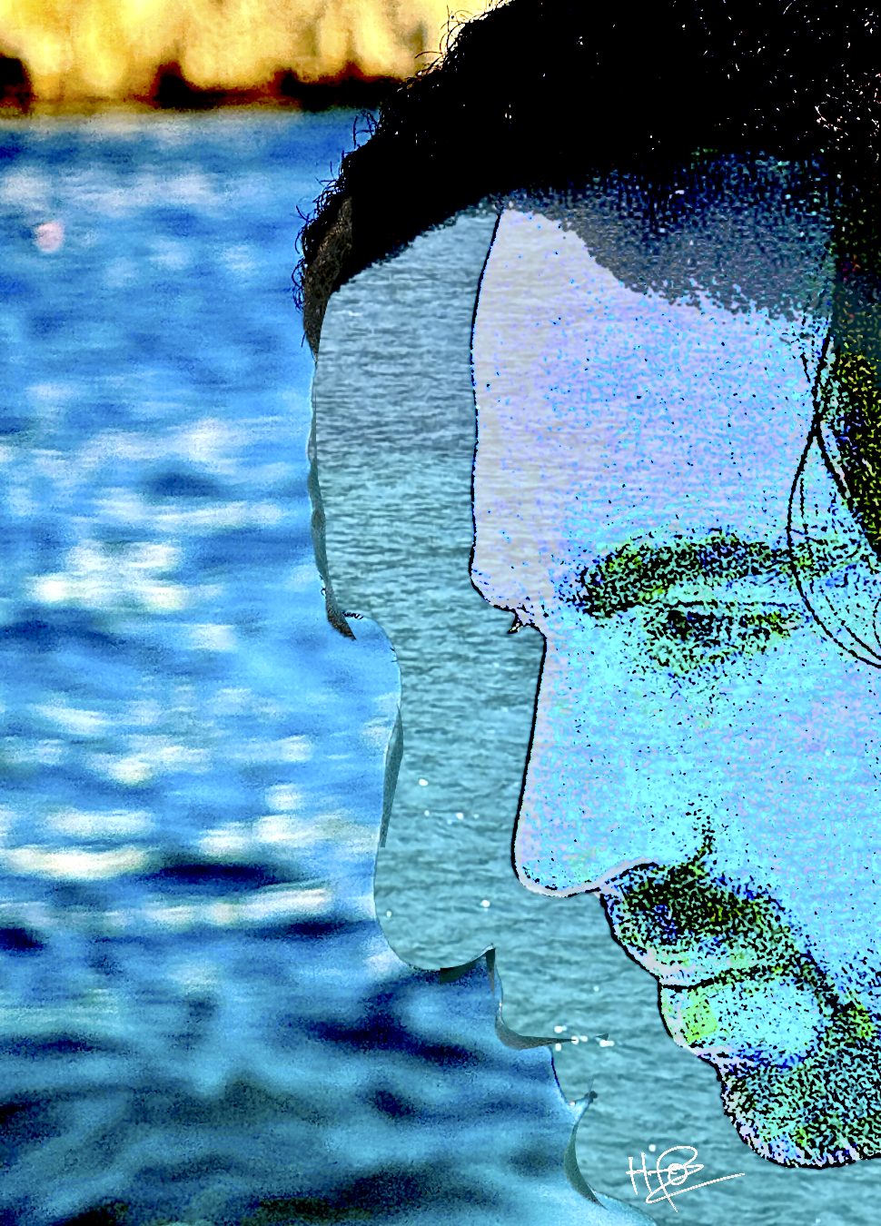 Double exposition portrait mer