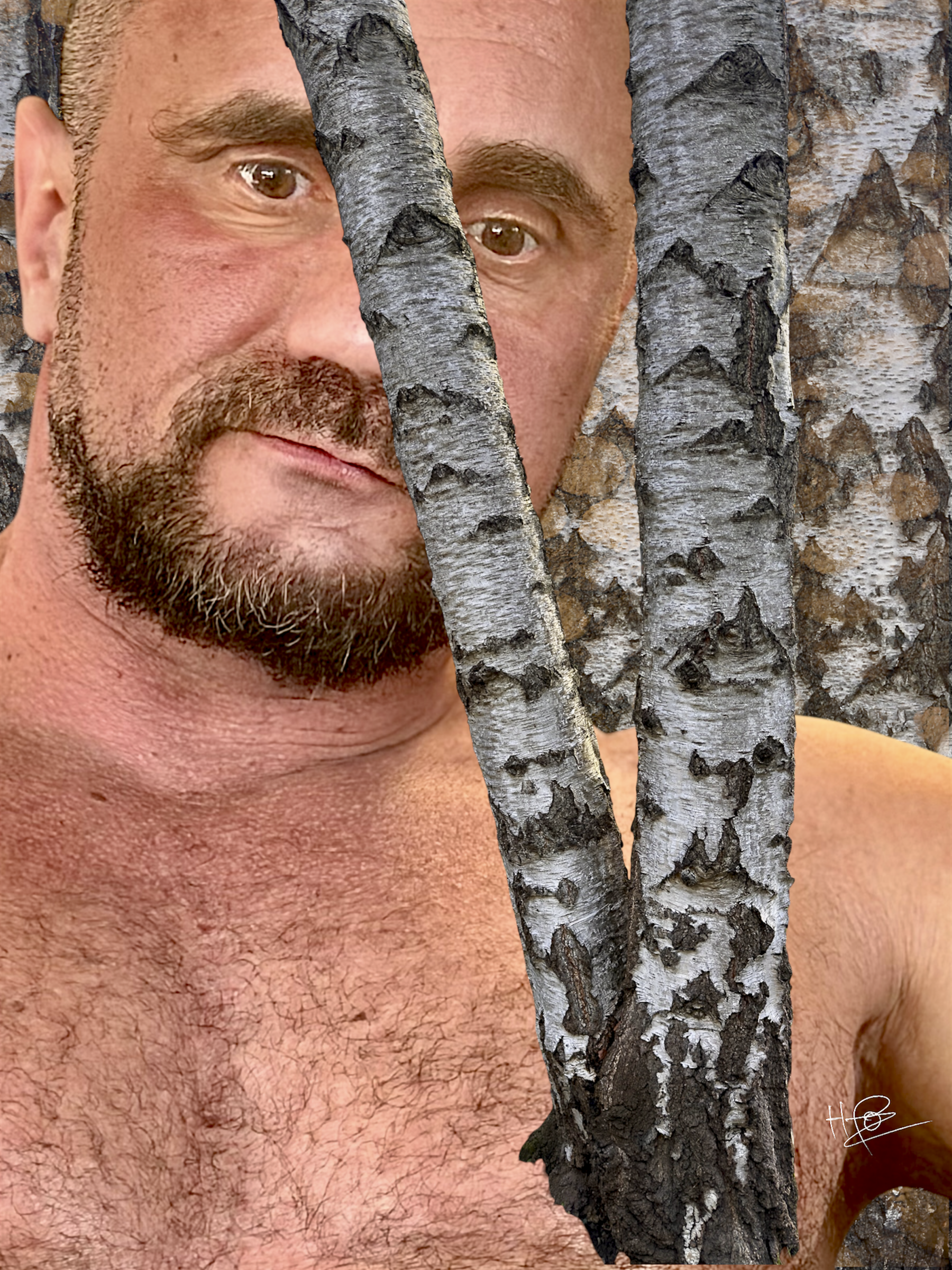 Portrait torse nu bouleaux